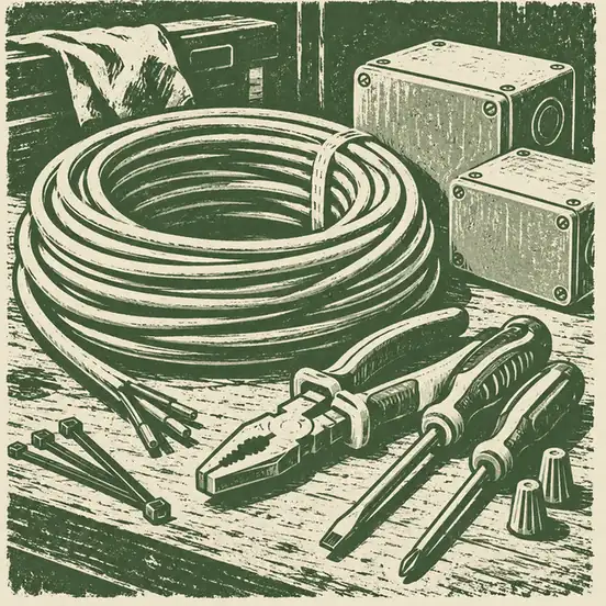 Illustration of electrical contractors equipment and workspace